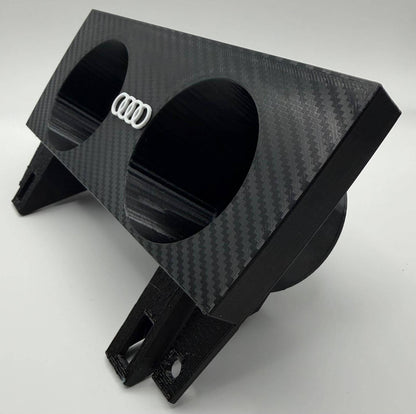 Suport Pahare Audi A4 B6/B7 1DIN/2DIN – Imprimat 3D, Efect Carbon / Negru Texturat, Logo Audi – Montaj Scrumiere OEM - Auto - 3D